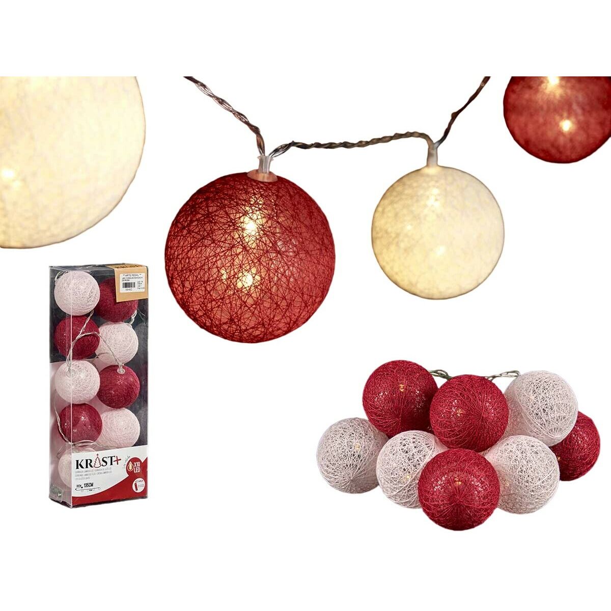 Wreath of LED Balls Ø 6 cm White Red 2 m (18 Units)