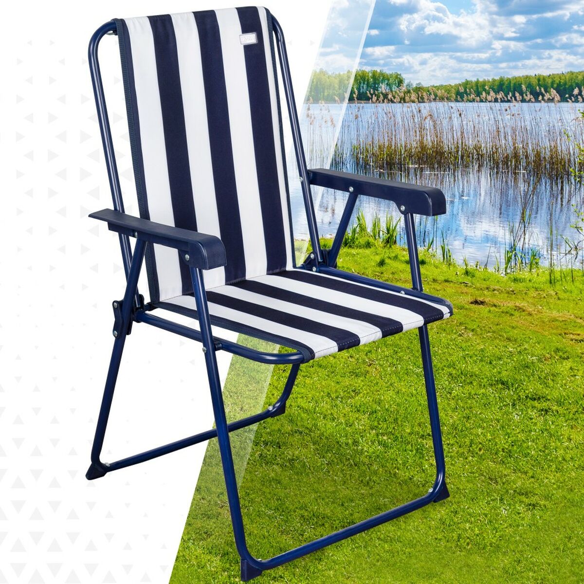 Folding Chair Aktive Striped White Navy Blue 43 x 85 x 47 cm (4 Units)