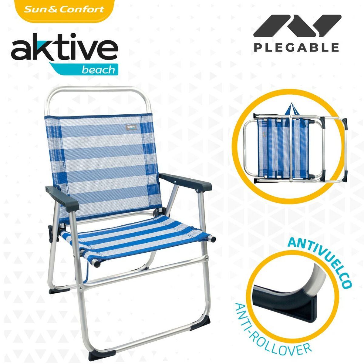 Beach Chair Aktive Blue White 48 x 88 x 50 cm Aluminium Foldable (4 Units)