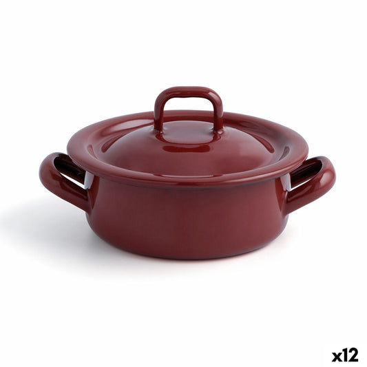 Casserole with lid Quid Clasico Esmalte Brown Ø 10 cm (12 Units) Quid